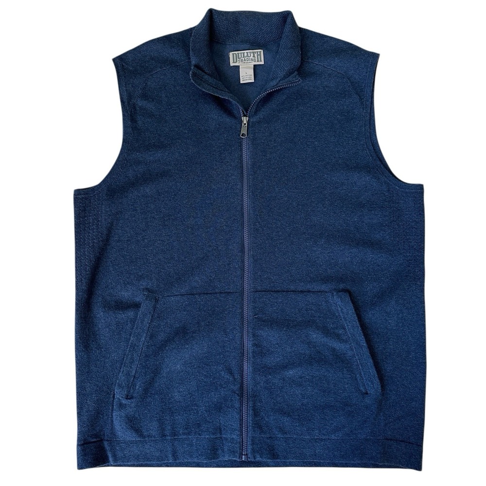 Duluth Trading‎ Co Sweater Vest Men's Large Full Zip Navy Blue All Day Comfort
